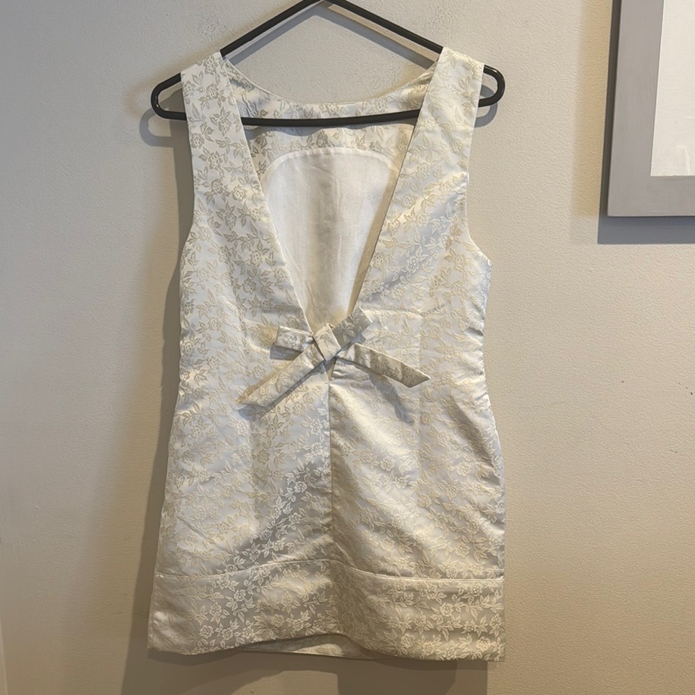 NWOT Satin Free People Blake Mini Shift‎ Dress XS White With Bow Details - Picture 5 of 10